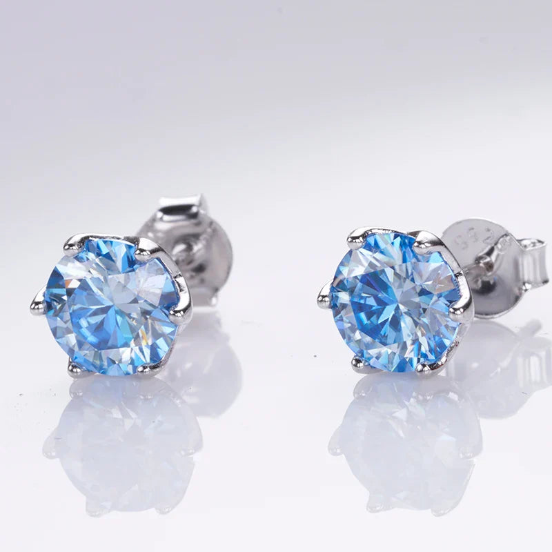 1ct-4ct D Color VVS1 3EX Round Moissanite Stud Earrings Platinum Plated 925