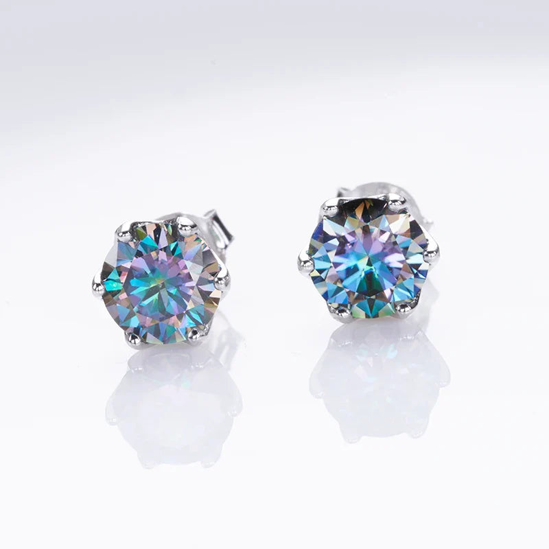 1ct-4ct D Color VVS1 3EX Round Moissanite Stud Earrings Platinum Plated 925