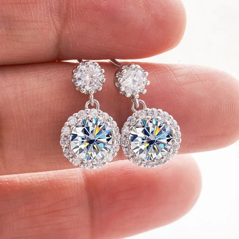 1ct Moissanite Drop Earrings For Women Sterling S925 18K White Gold Plated