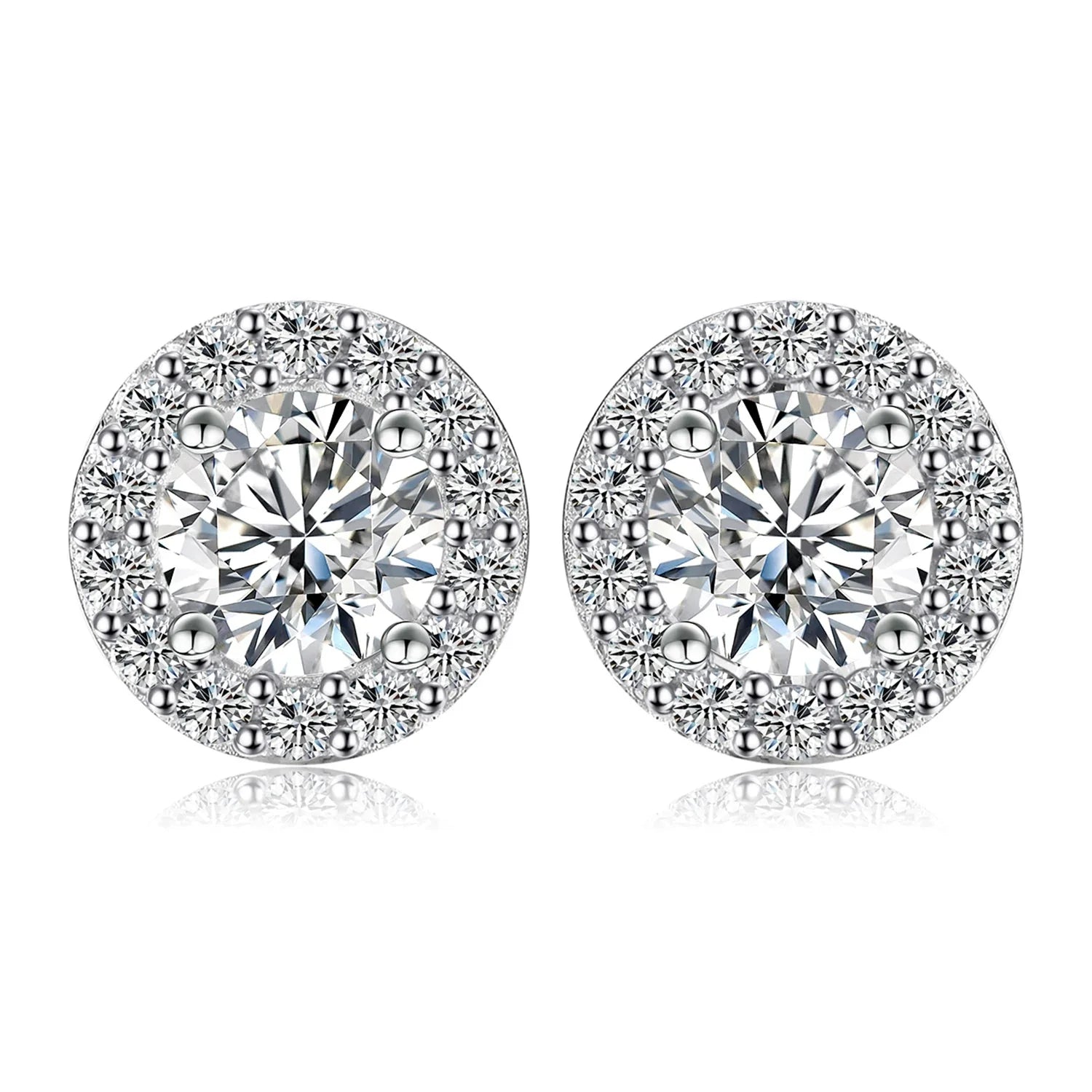 1ct Round D-Color Moissanite Halo Stud Earrings 925 Sterling Silver Plated