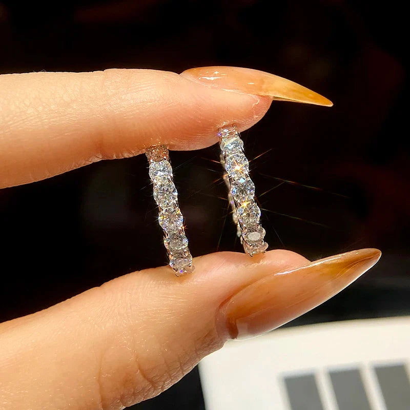 2.6ct D Moissanite Hoop Earrings Wedding 925 Sterling Silver White Gold Plated