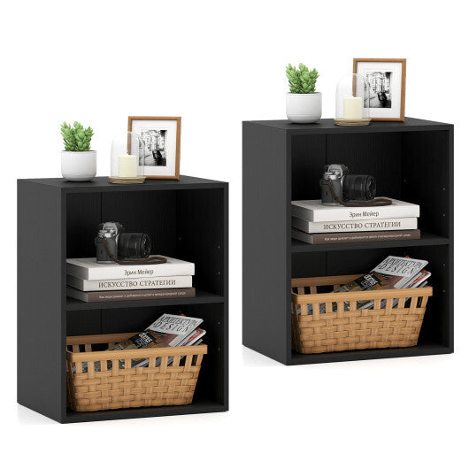 2-Cube Bookcase Set of 2 Floor Standing Open Bookshelf w/ 5-Position Adjustable Shelf-Brown