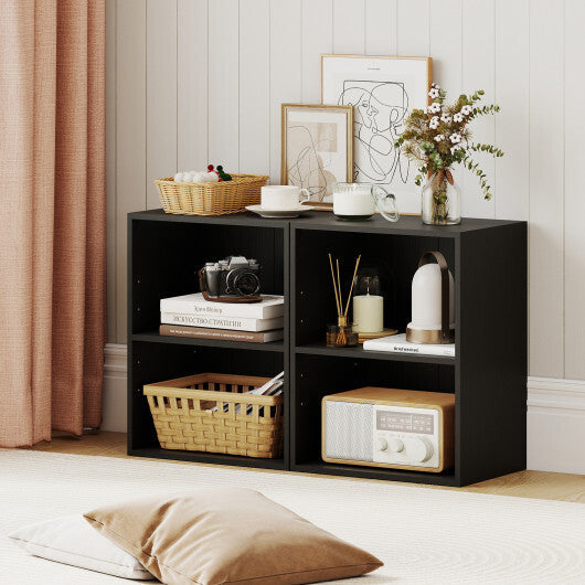 2-Cube Bookcase Set of 2 Floor Standing Open Bookshelf w/ 5-Position Adjustable Shelf-Brown