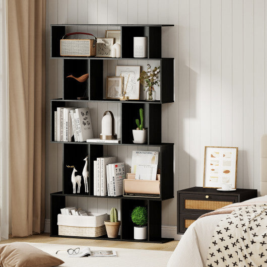 Geometric Bookshelf Set of 2 5-Tier Bookcase with Open Shelves and Closed-back Cubes-Brown