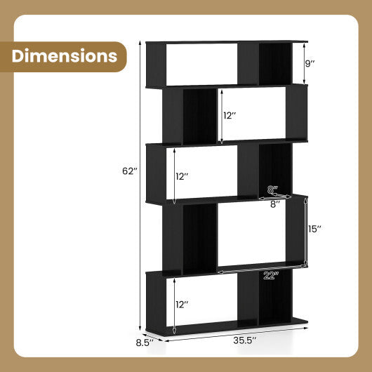 Geometric Bookshelf Set of 2 5-Tier Bookcase with Open Shelves and Closed-back Cubes-Brown