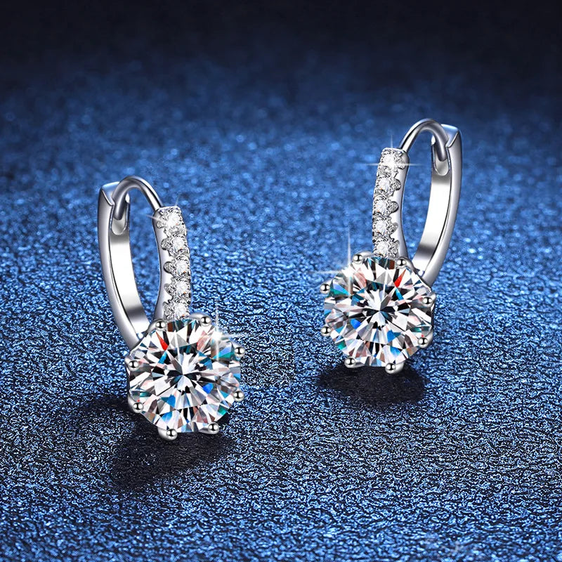 2 Carat Moissanite Drop Earrings Sterling Silver Solitaire Studs For Women