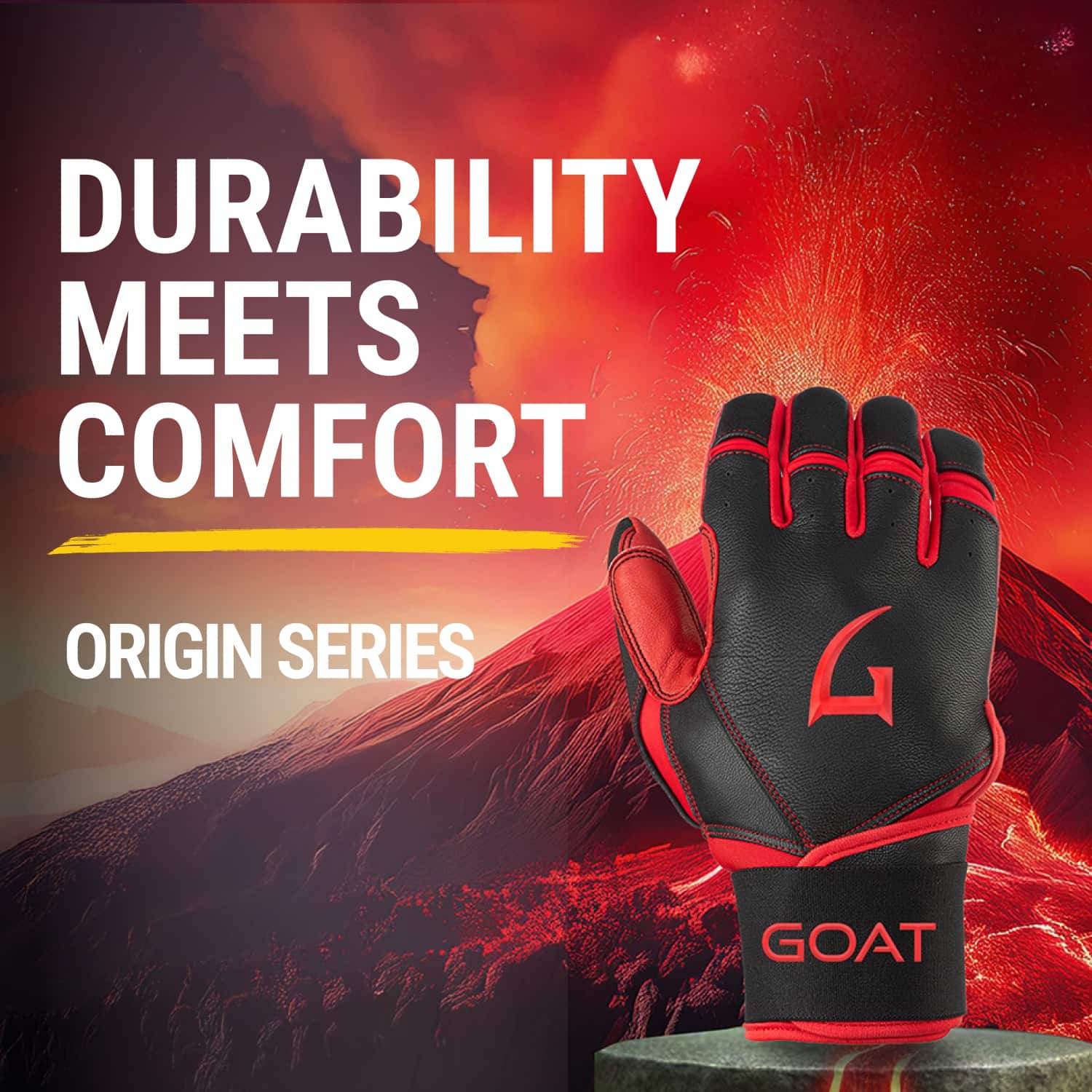 Origin Series Long Cuff Black and Red Batting Gloves