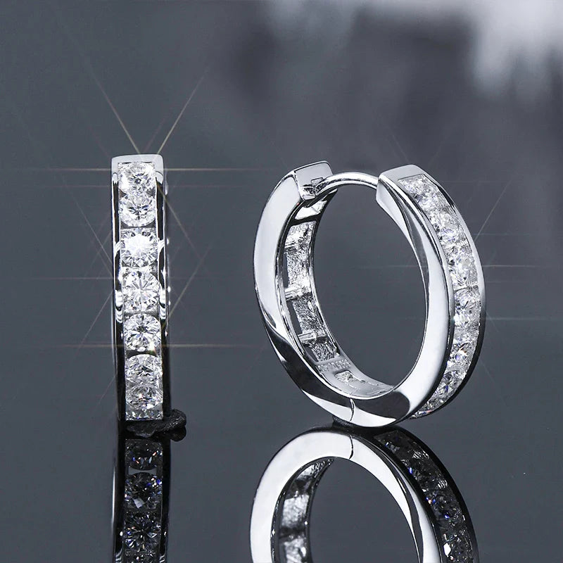 2.5mm Moissanite Hoop Huggie Earrings 925 Sterling Silver Unisex Certified Pair