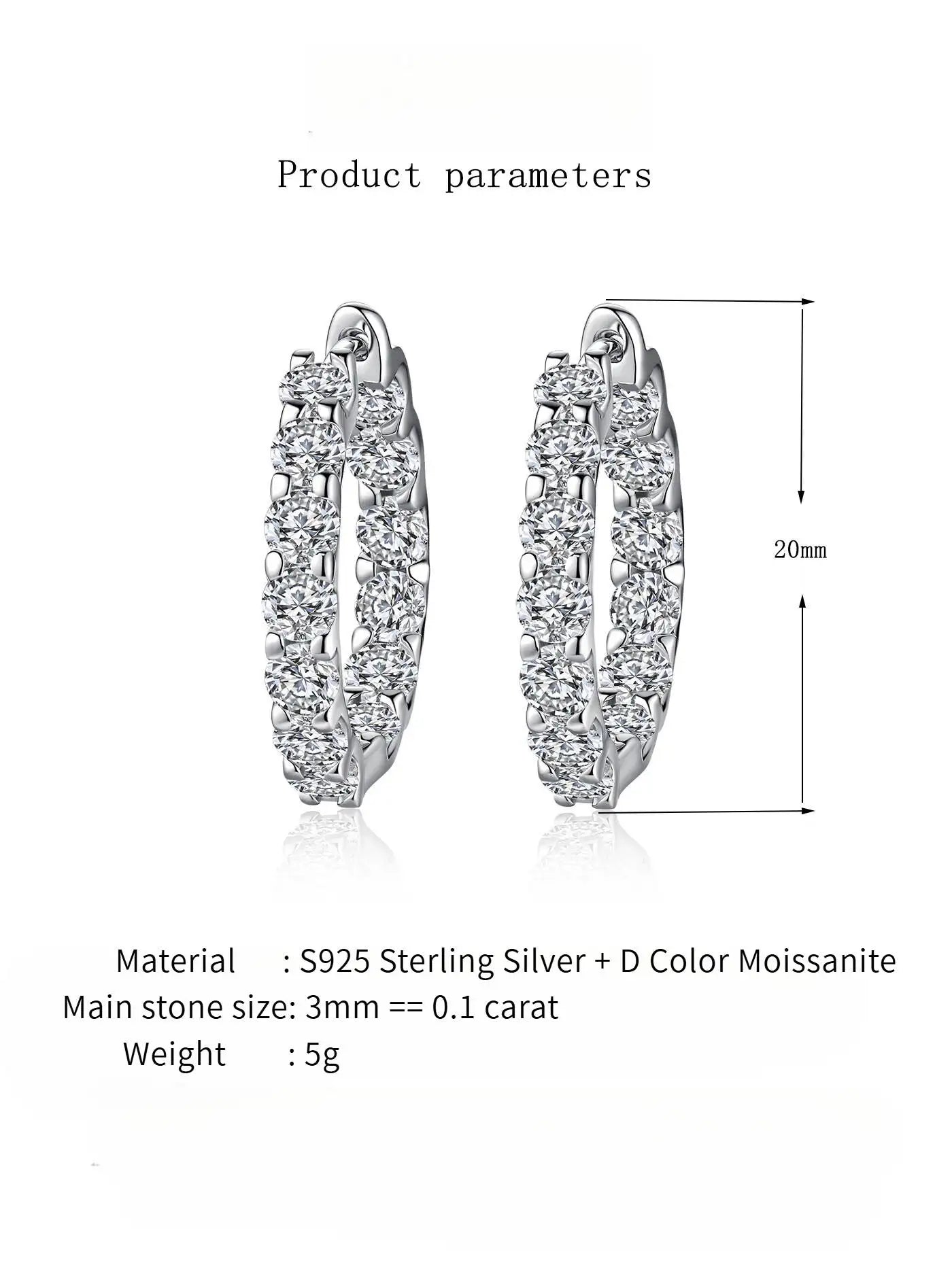 2.6Ct D Color Moissanite 925 Sterling Silver White Gold Plated Hoop Earrings For Women Wedding