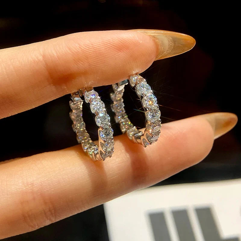 2.6ct D Moissanite Hoop Earrings Wedding 925 Sterling Silver White Gold Plated