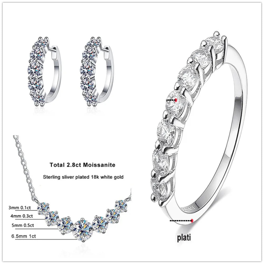 4.5ct Moissanite 925 Sterling Silver Bridal Jewelry Set Ring Necklace Earrings