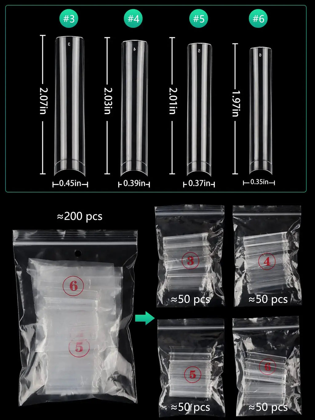 200PCS 3XL Extra Long Square Flat Nail Tips - Half Cover Straight Tapered Square Nail Tips