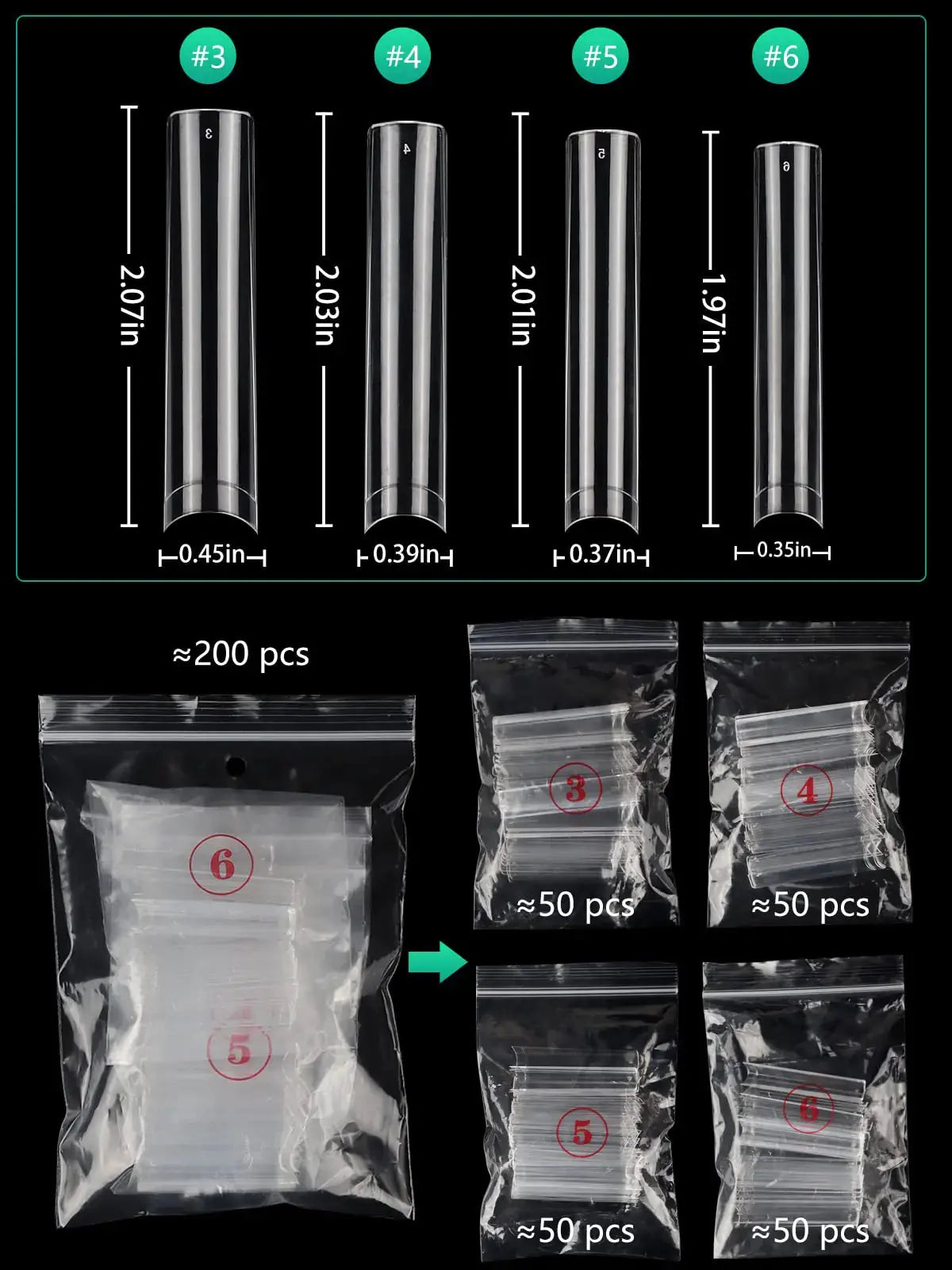 200PCS 3XL Extra Long Square Flat Nail Tips - Half Cover Straight Tapered Square Nail Tips