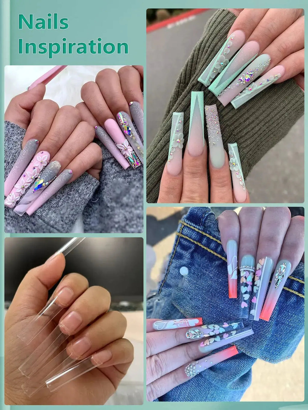 200PCS 3XL Extra Long Square Flat Nail Tips - Half Cover Straight Tapered Square Nail Tips