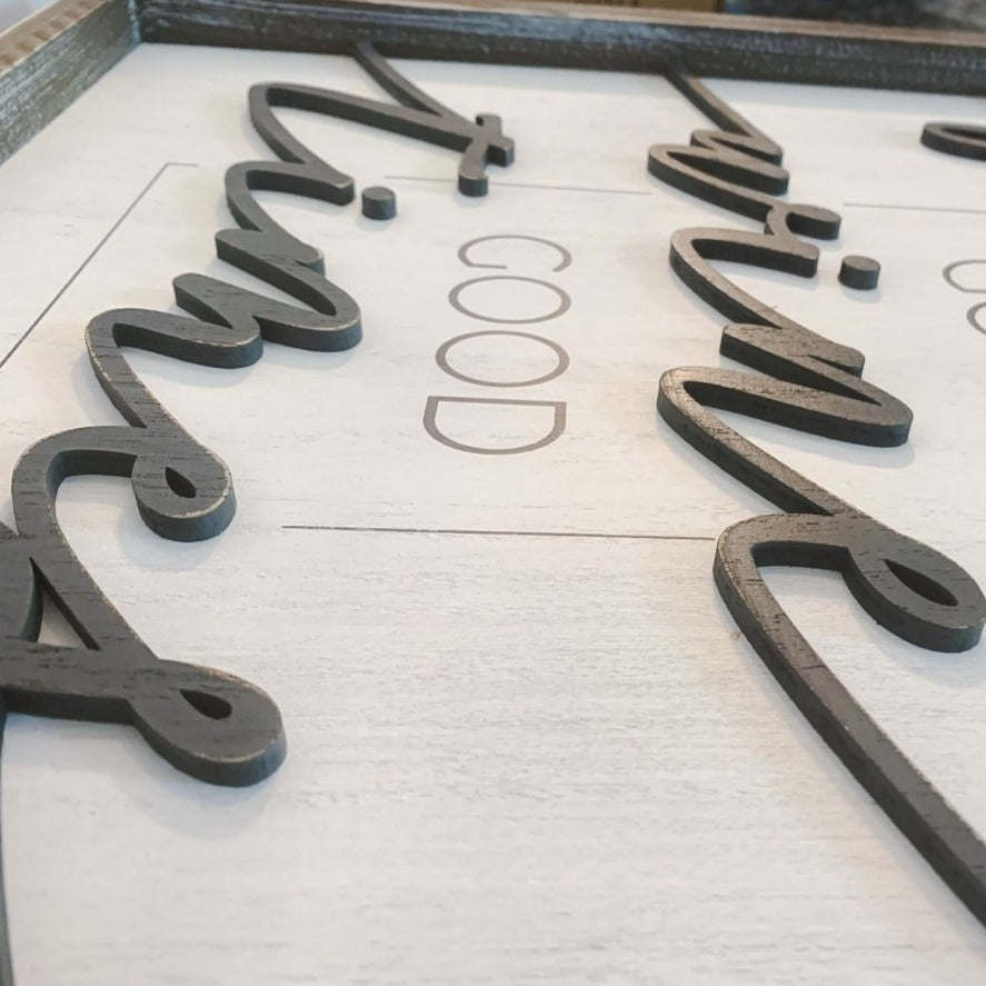 Good Wine Wood Sign - Good Friends Good Wine Good Times XL Framed Decor