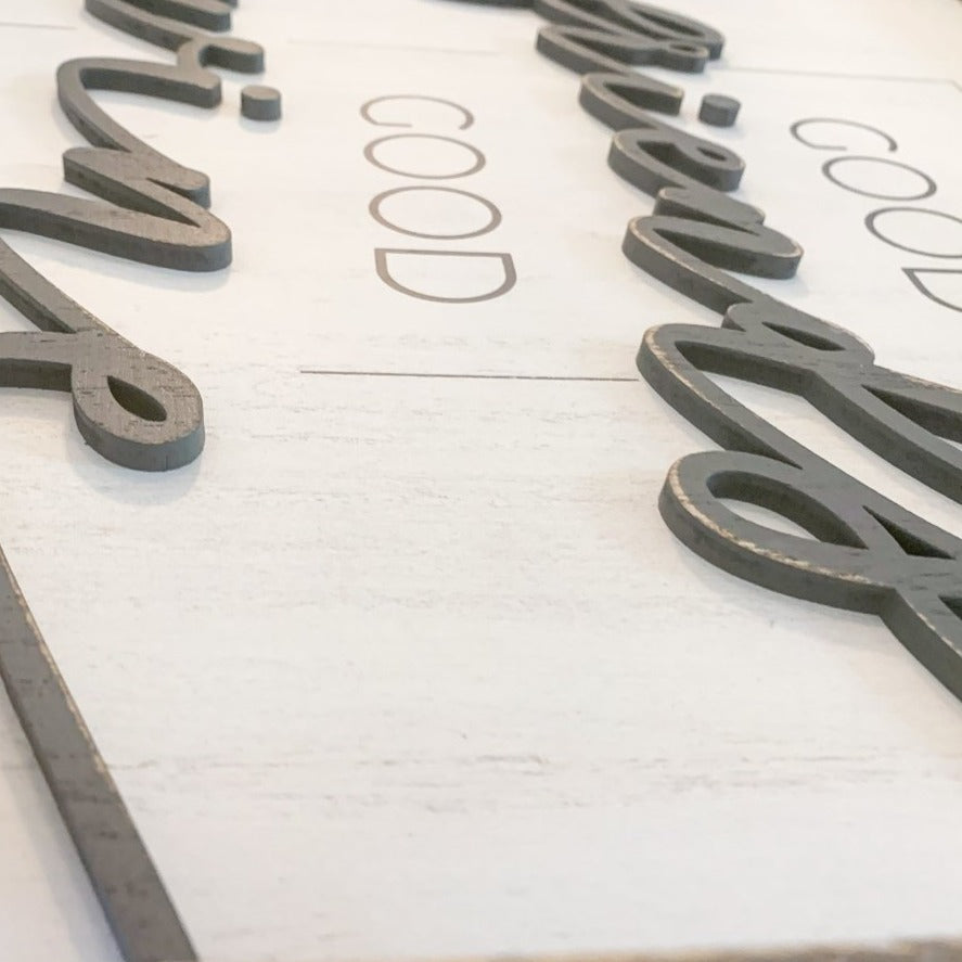 Good Wine Wood Sign - Good Friends Good Wine Good Times XL Framed Decor