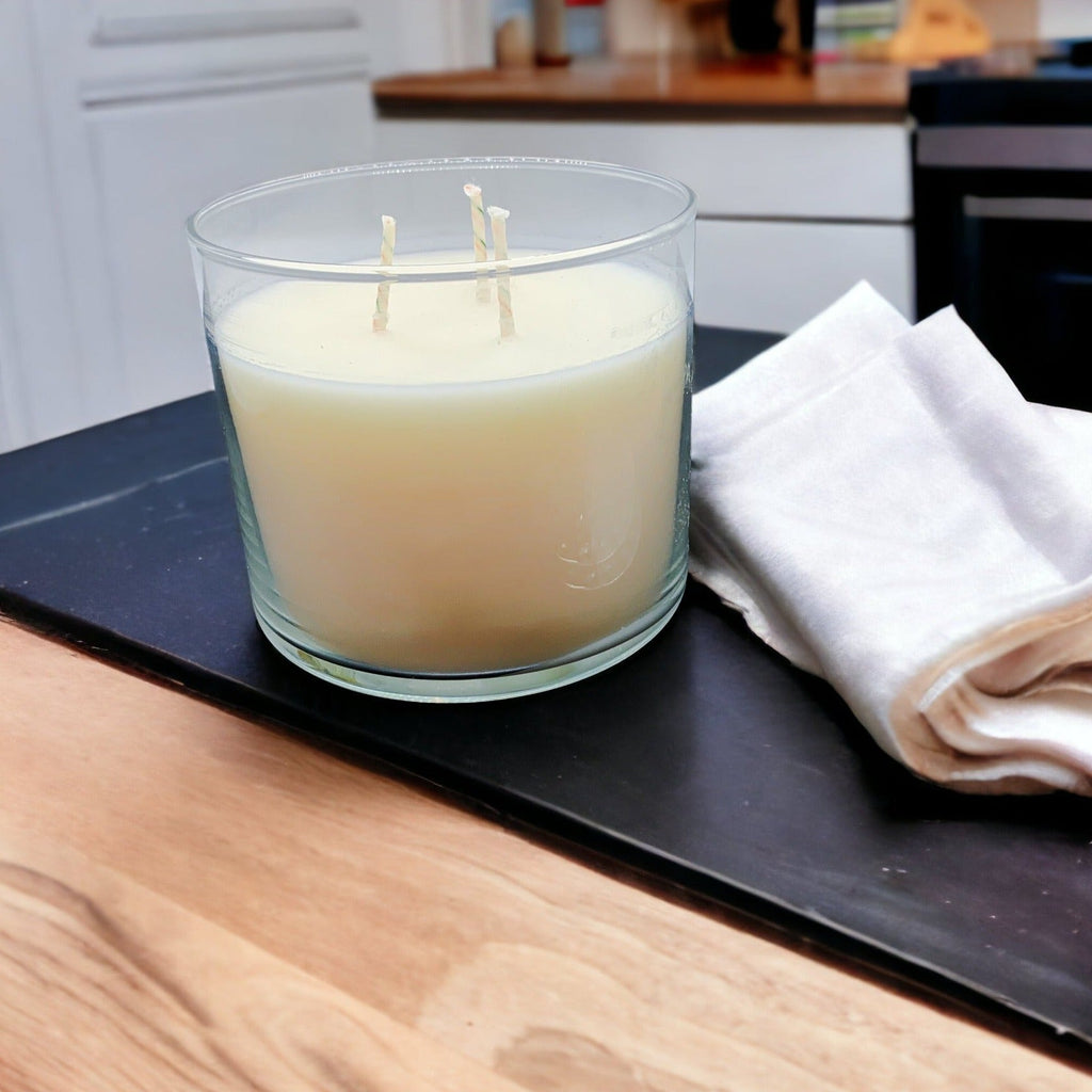 3-Wick Soy Candle 14.5oz Clear Glass Jar Silver Hammered Lid Hand-Poured USA