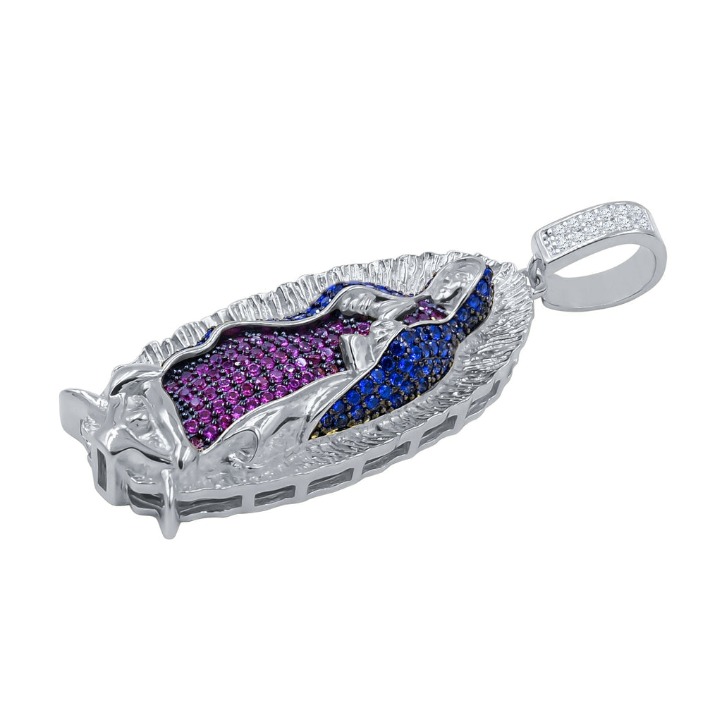 Sterling Silver Virgin Mary Pendant Blue Purple Halo