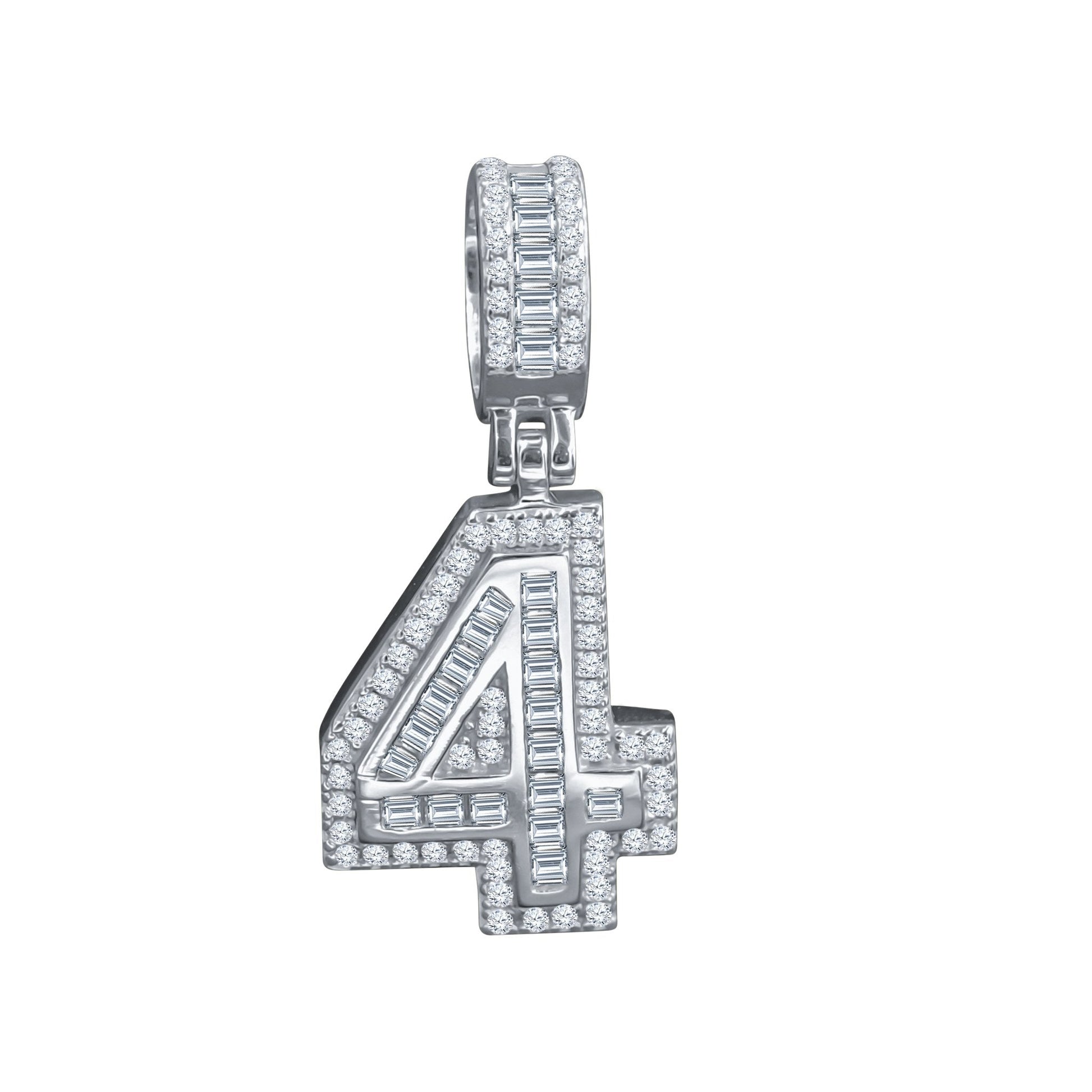 Sterling Silver Number Pendant With Baguette CZ Chain