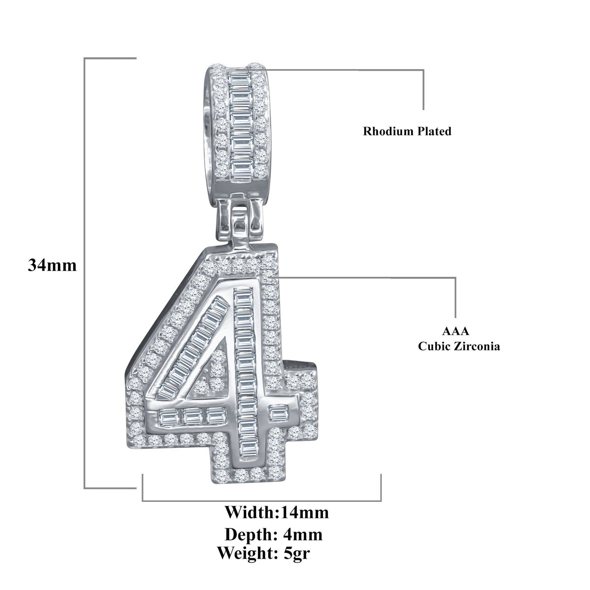 Sterling Silver Number Pendant With Baguette CZ Chain