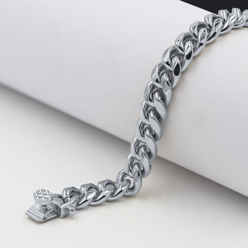 12mm Stainless Steel Curb Chain Bracelet Polished Bold