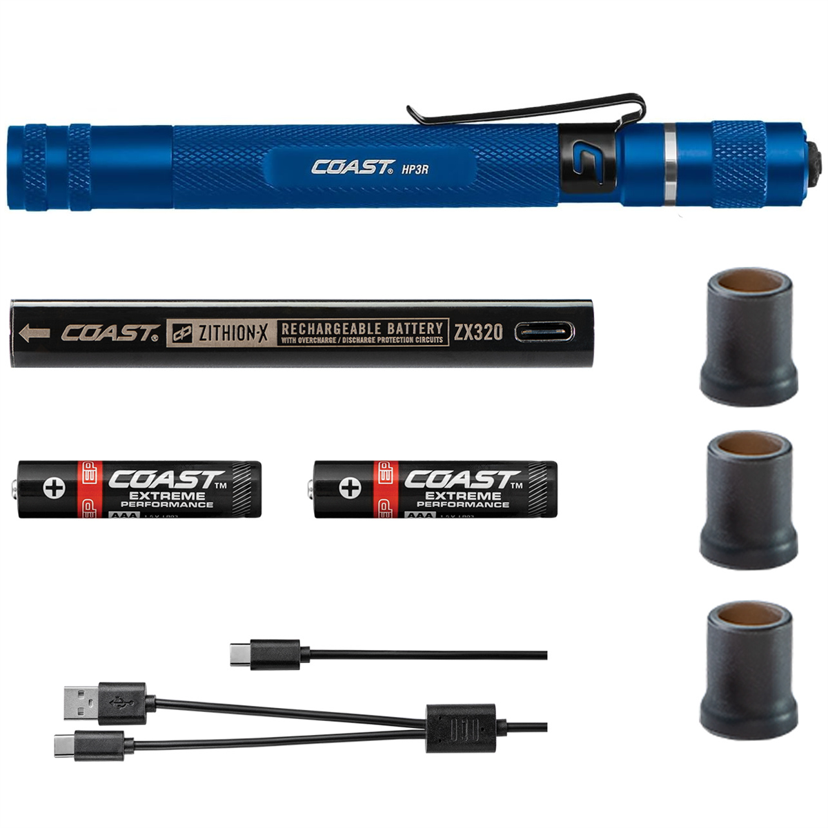 COAST Products HP3R 500 Lumen  Rechargeable Penlight with Twist Focus - Blue