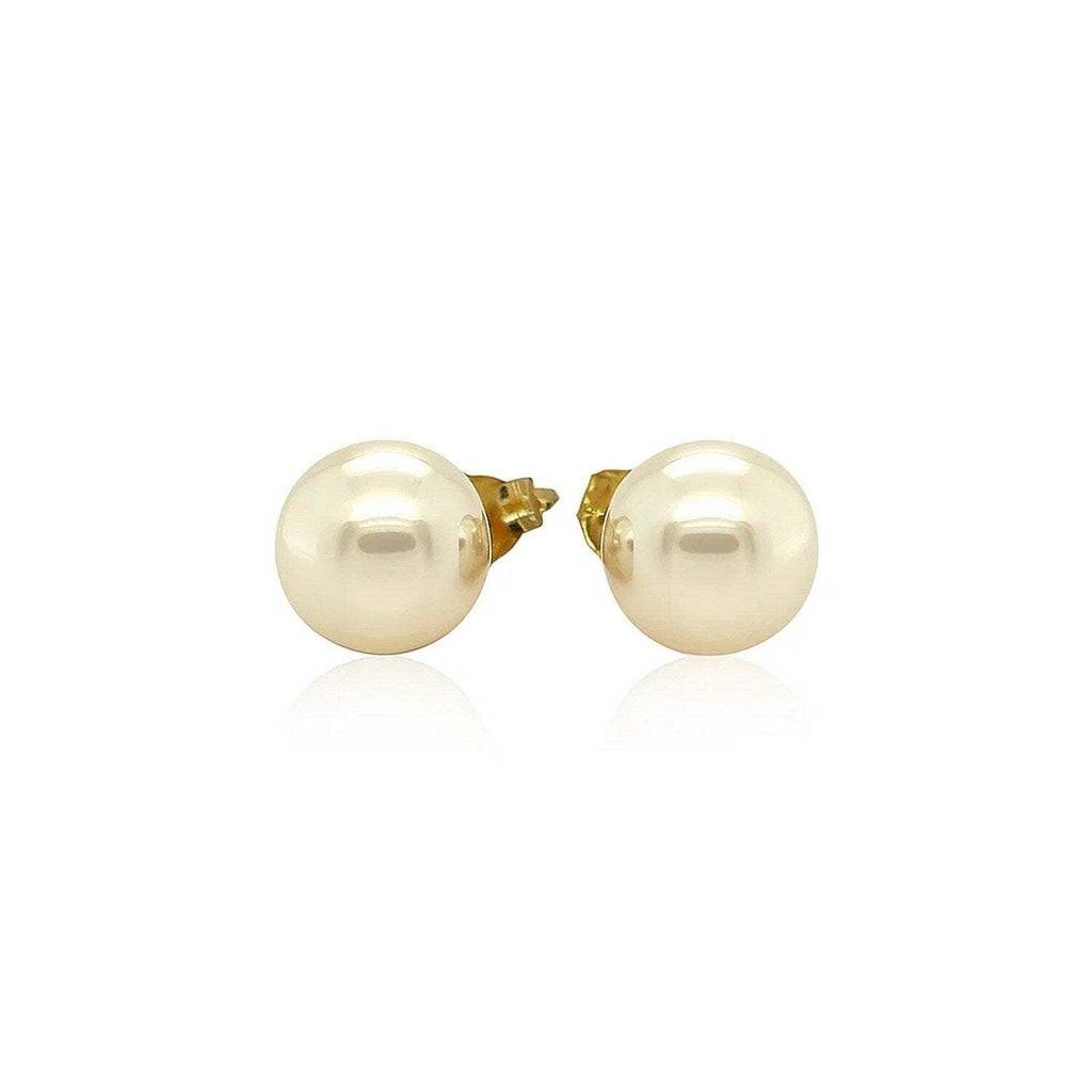14k Yellow Gold Freshwater Cultured White Pearl Stud Earrings (7mm)