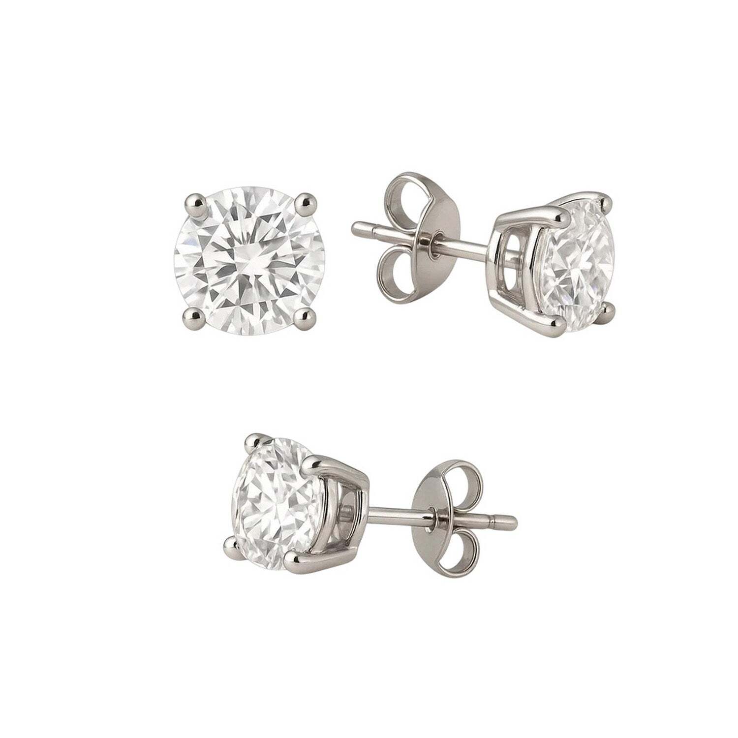 14k White Gold Stud Earrings with White Hue Faceted Cubic Zirconia(5mm)