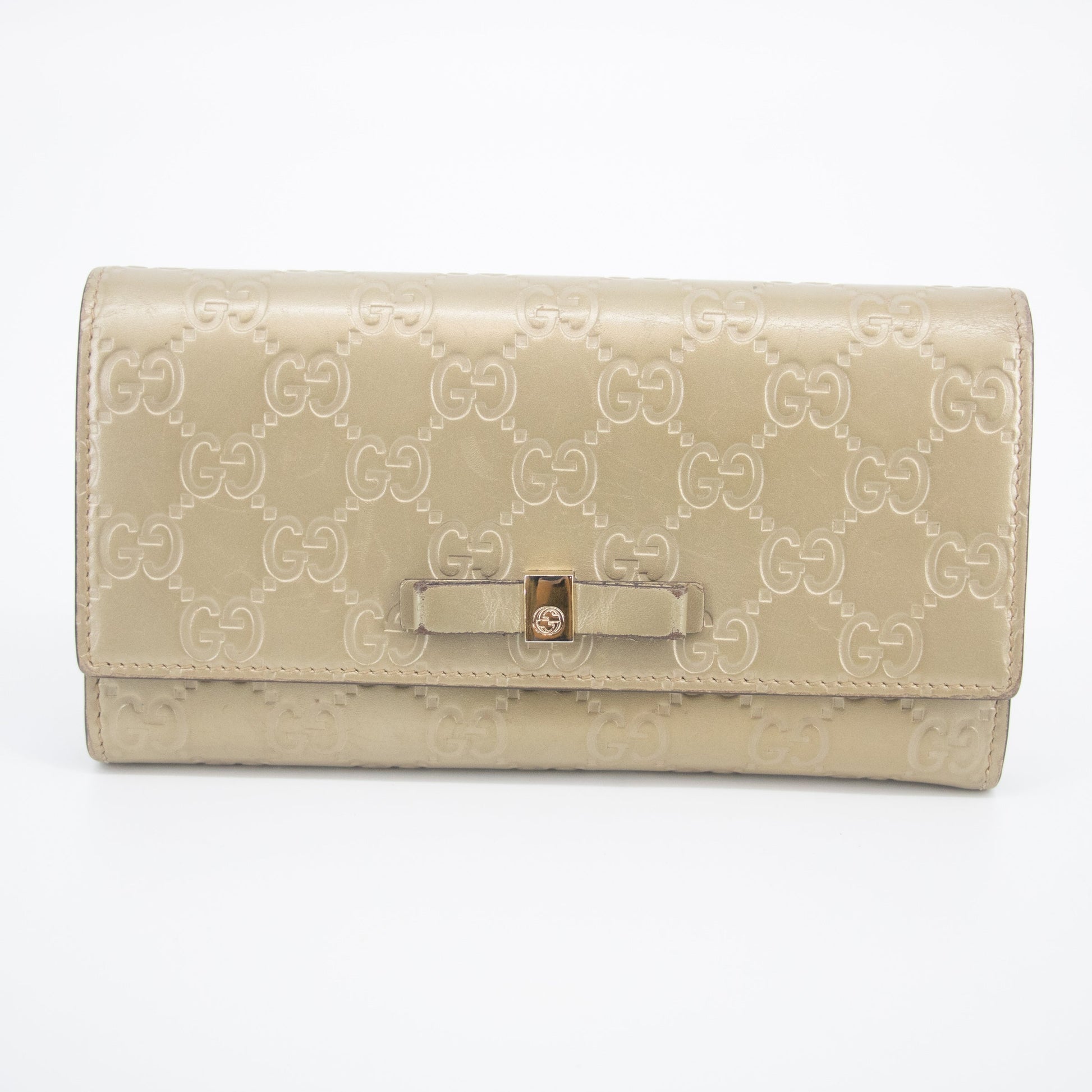 Gucci Gold Guccisima Leather Ribbon Long Wallet #2056