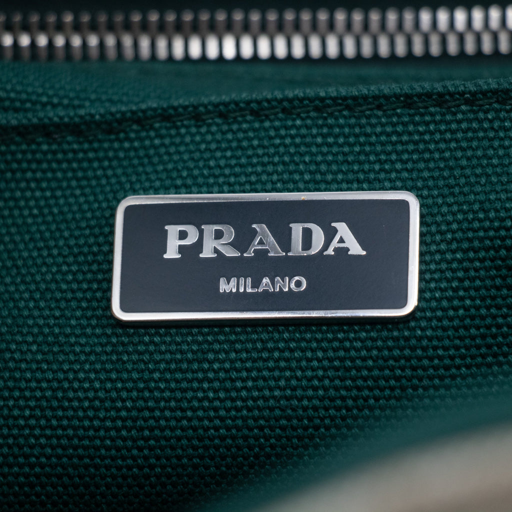 Prada Beige x Green Canapa Canvas x Satin Flower Tote Bag  #2265