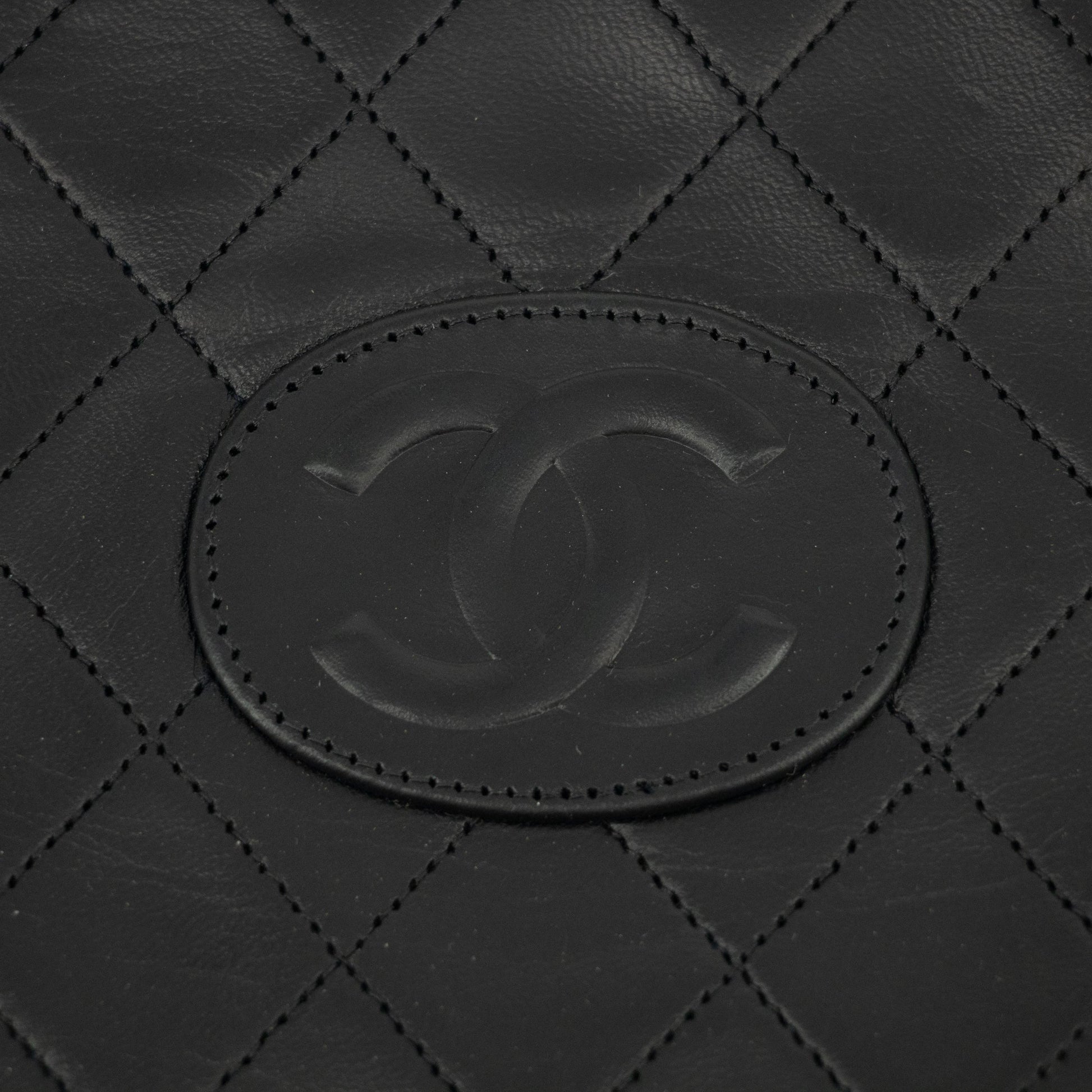 Chanel Lambskin Quilted CC Flat Tote Bag Chain Black Coco Mark #2335