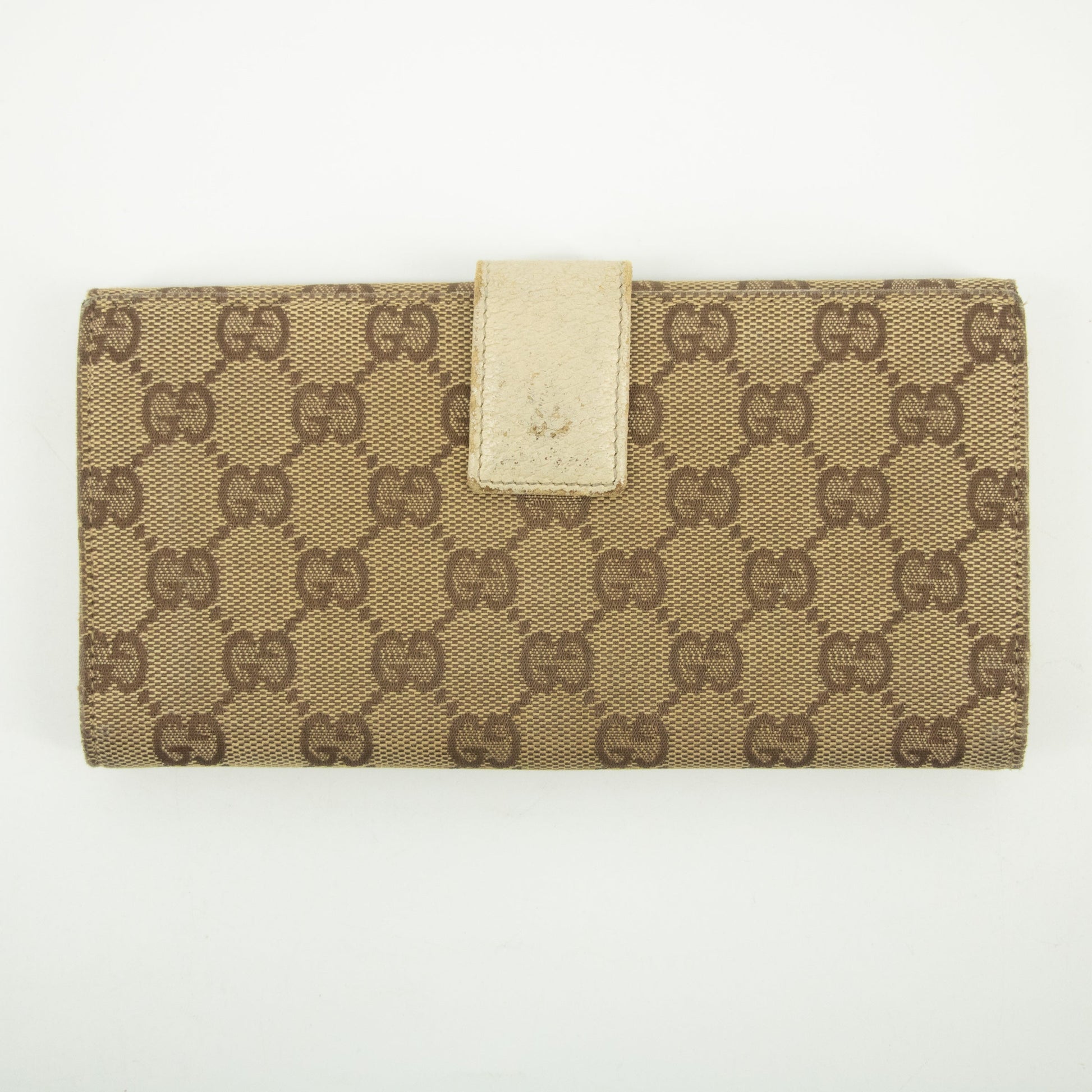 Gucci Brown x Ivory GG Canvas x Leather Long Wallet  #2418