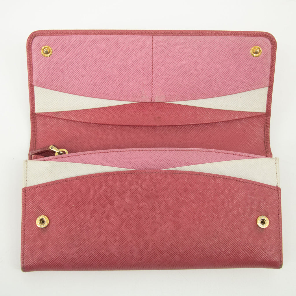 Prada Pink Saffiano Leather Long Wallet #2466