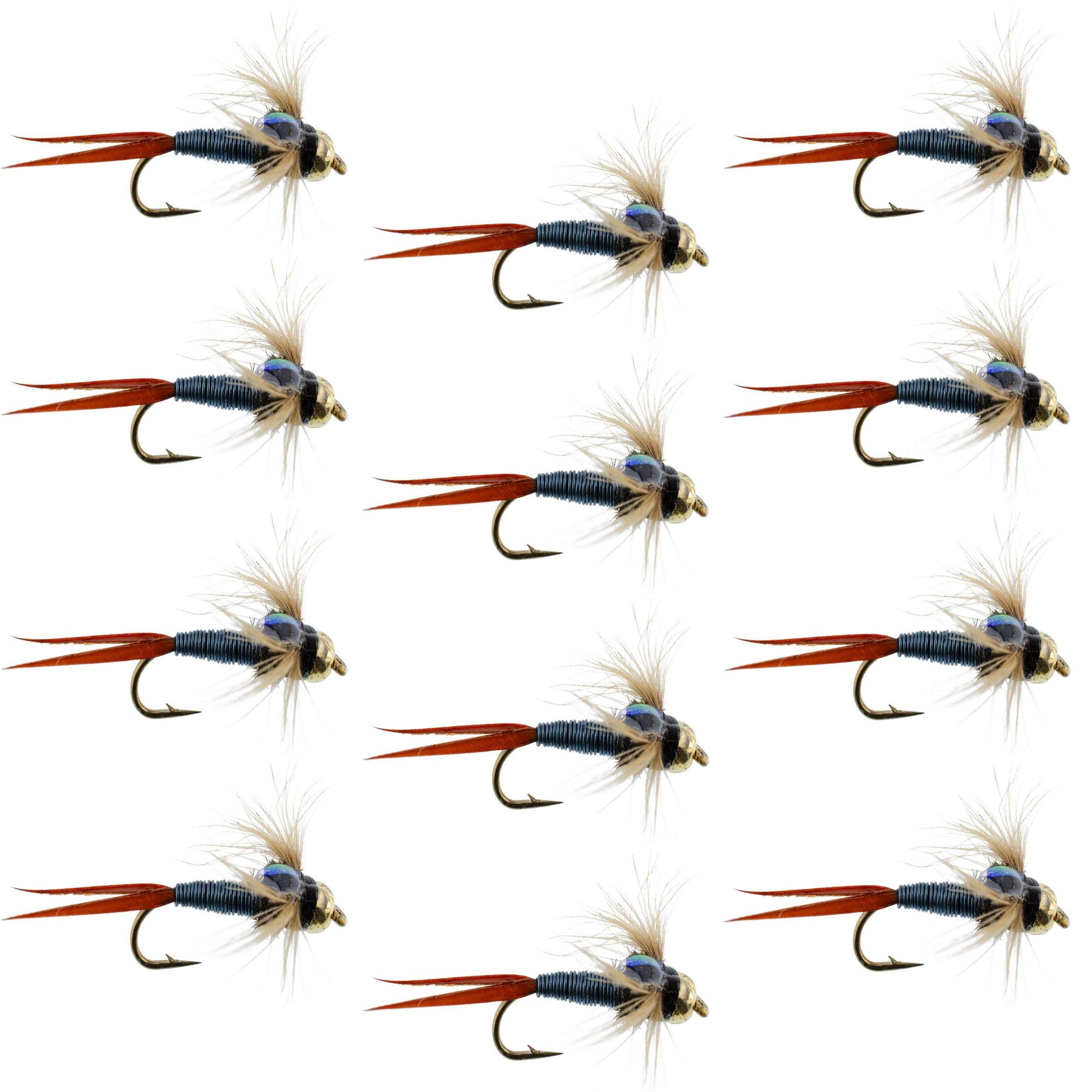 Bead Head Metallic Blue Copper John Nymph - 1 Dozen Fly Fishing Flies - Hook Size 12