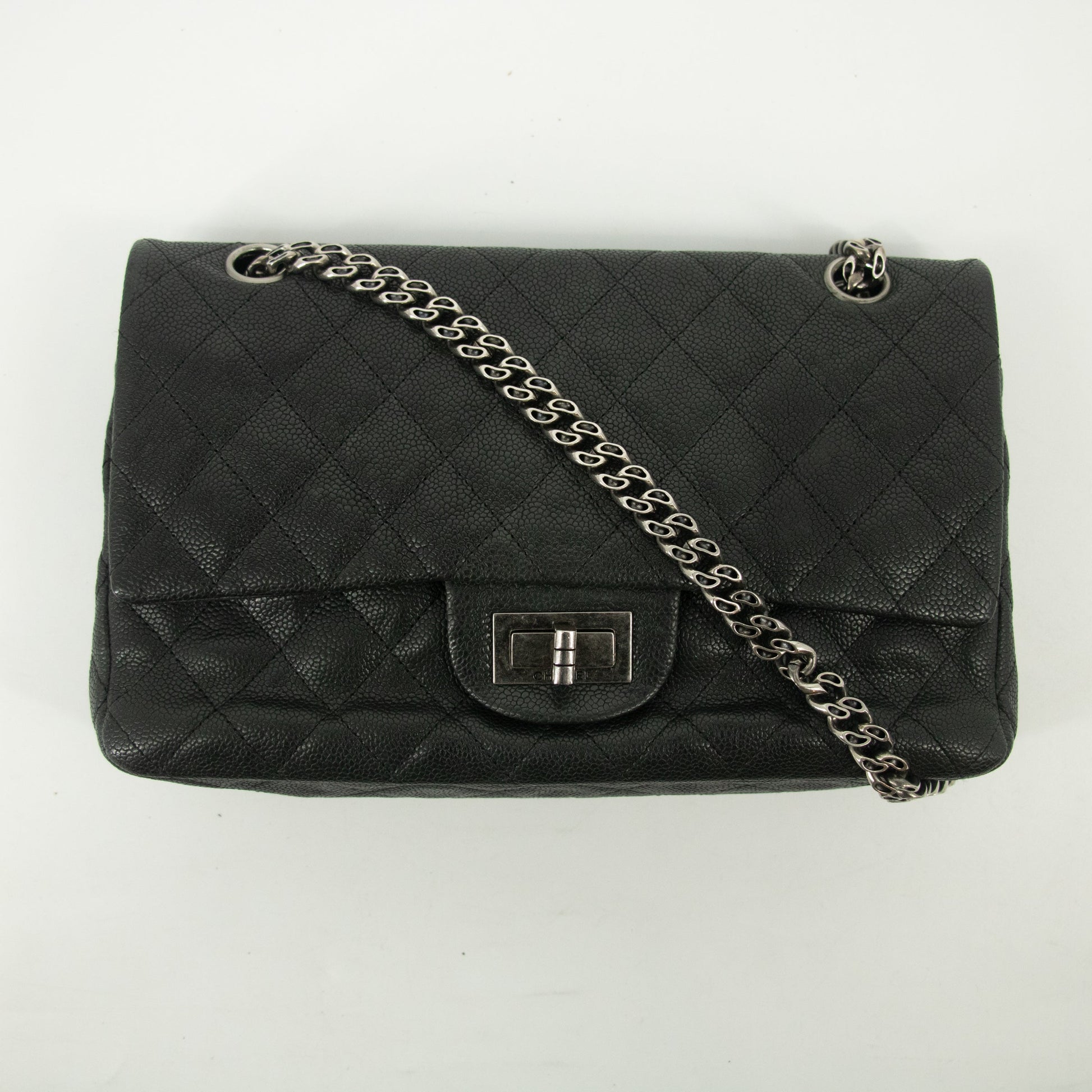 Chanel Matlasse Caviar Skin 2.55 Double Flap Chain Shoulder Bag Black #2534