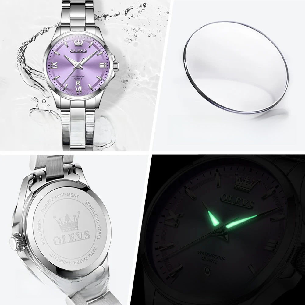 Women's Stainless Steel Watch Lavender Dial Calendar