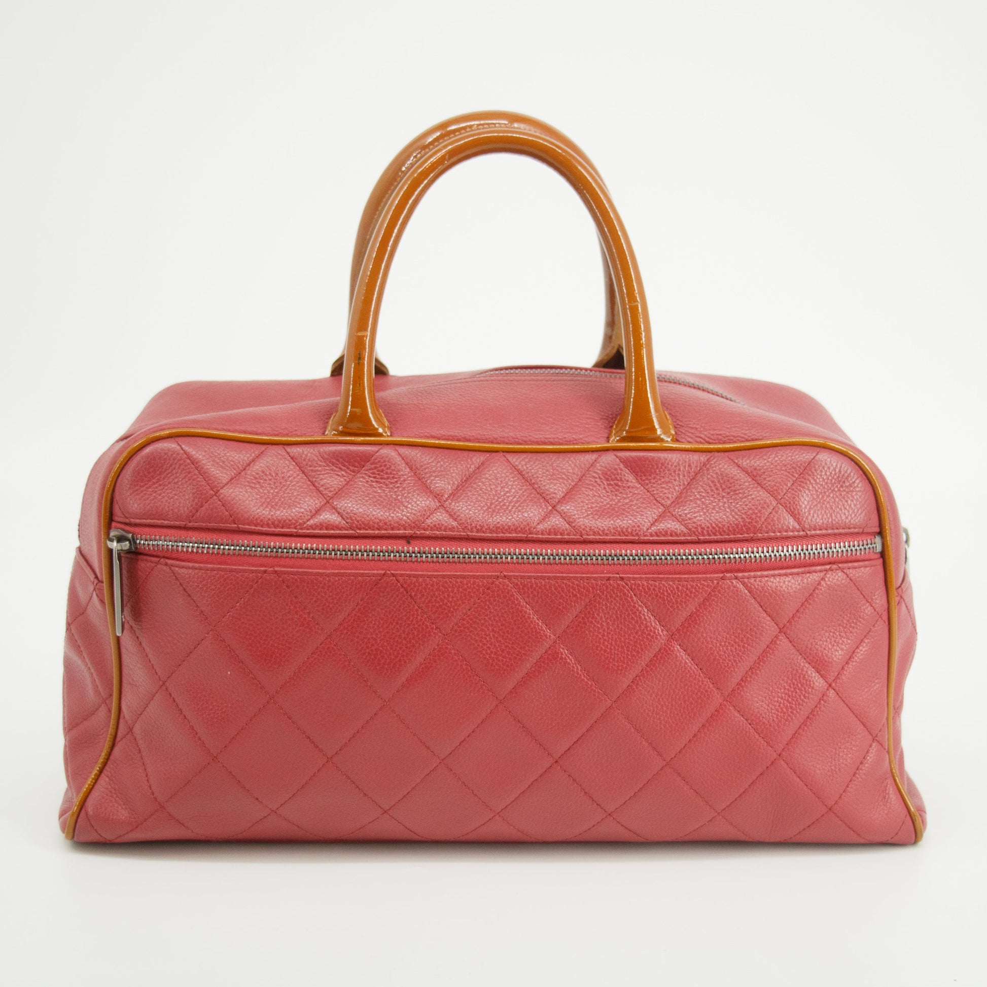 Chanel Caviar Skin Boston Pink Handbag Patent Handles 6 Series  #2623