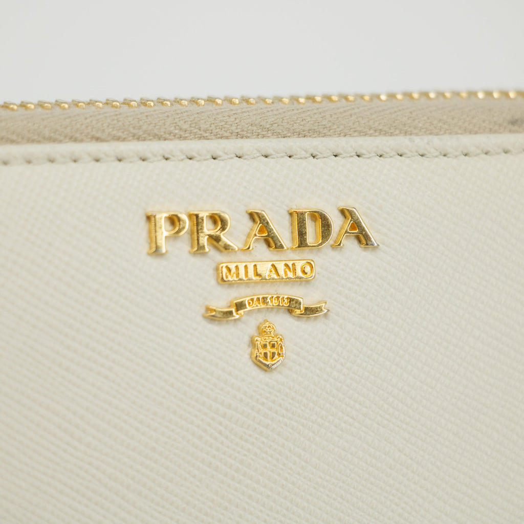 Prada Ivory Saffiano Leather L-shaped Zipper Long Wallet  #2632