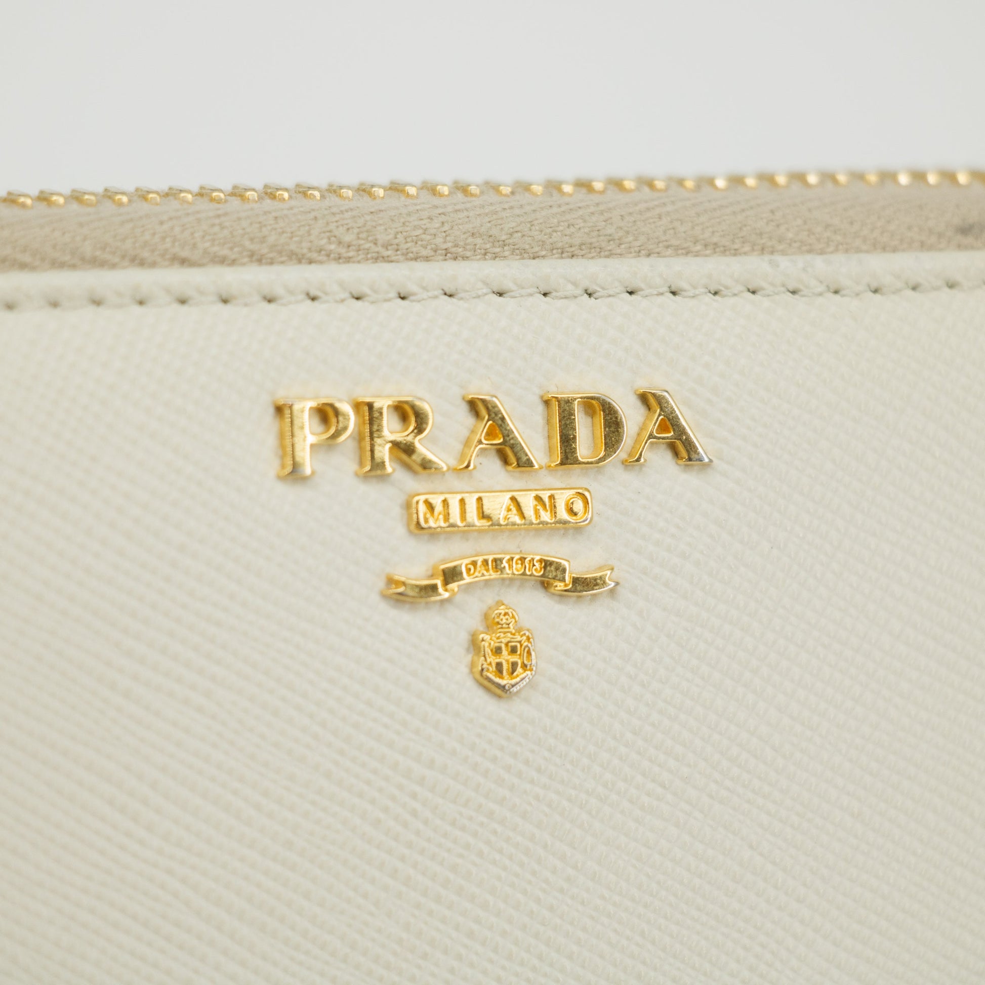 Prada Ivory Saffiano Leather L-shaped Zipper Long Wallet  #2632
