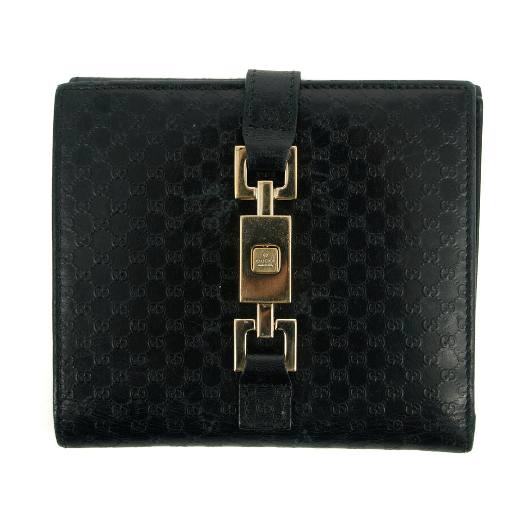 Gucci Black Micro GG Leather Jackie Compact Wallet 2659
