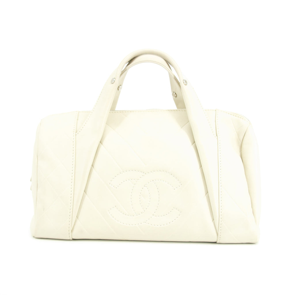 Chanel Chevron V Stitch Ivory Mini Boston Bag 10 Series #2711
