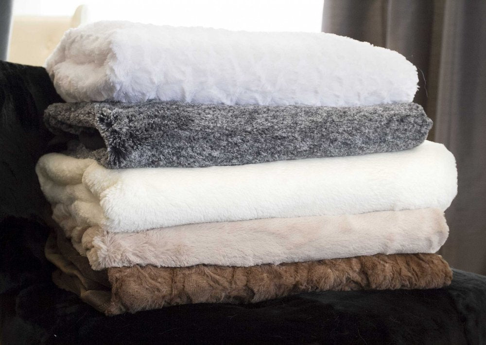50" X 70" Ivory Faux Fur Plush Throw Blanket with Embroidery