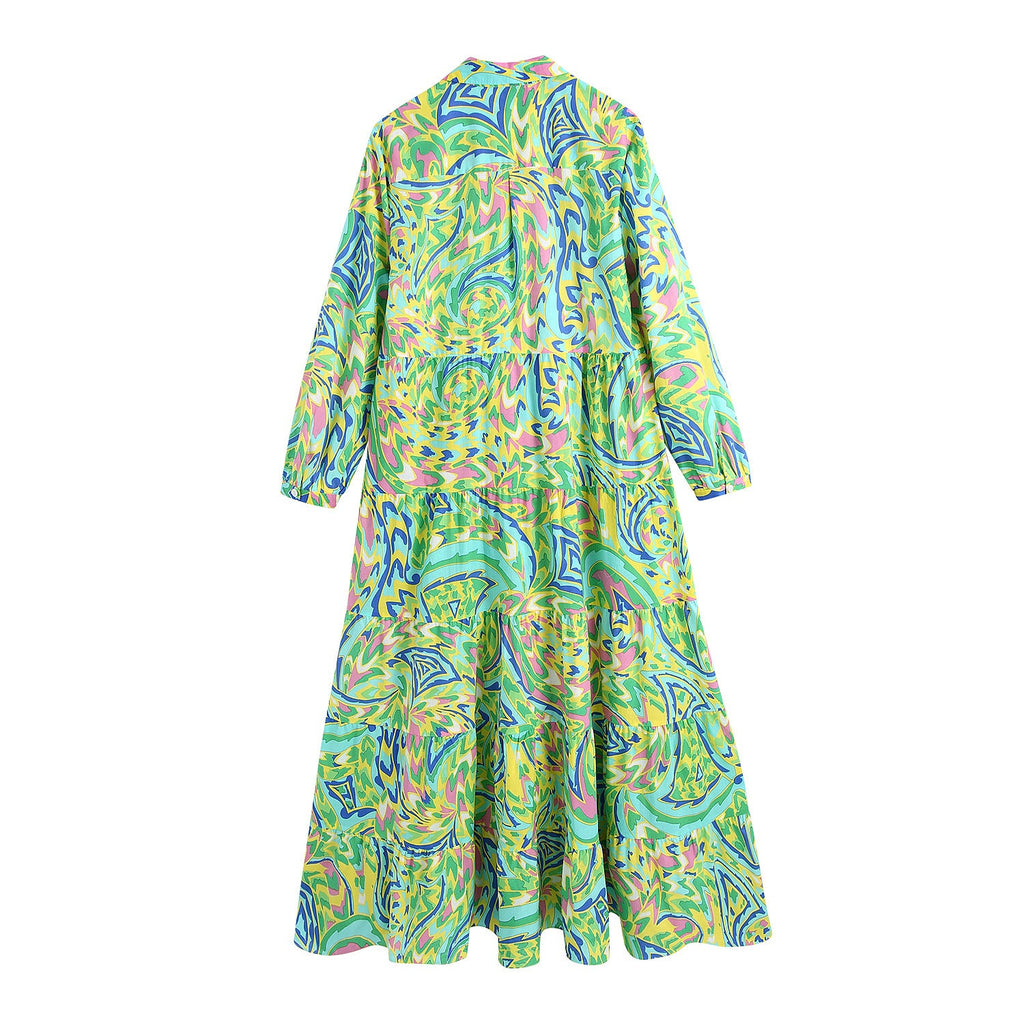 Spring Women's New Long-Sleeved Printed Dress