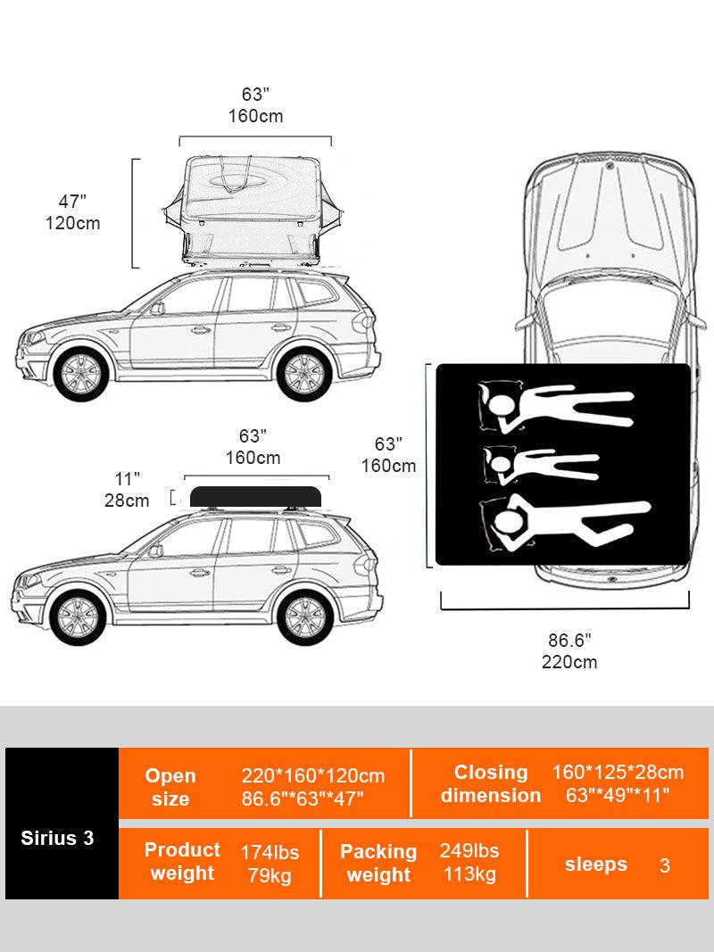 Naturnest Sirius 3 Premium 2XL 3-Person Clamshell Rooftop Tent (SAK62917)