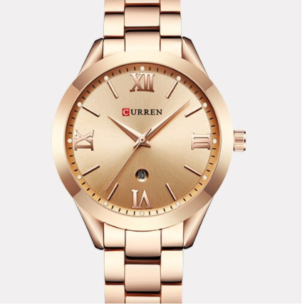 Women's Rose Gold Metal Bracelet Watch Slim Date Splash