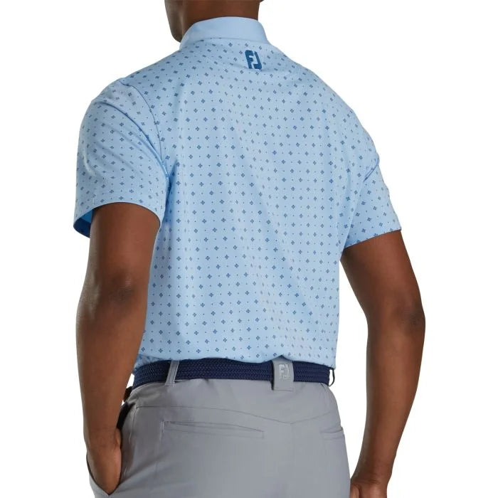 FootJoy Athletic Fit Deco Print Self Collar Golf Polo - Light Blue/Navy #27997