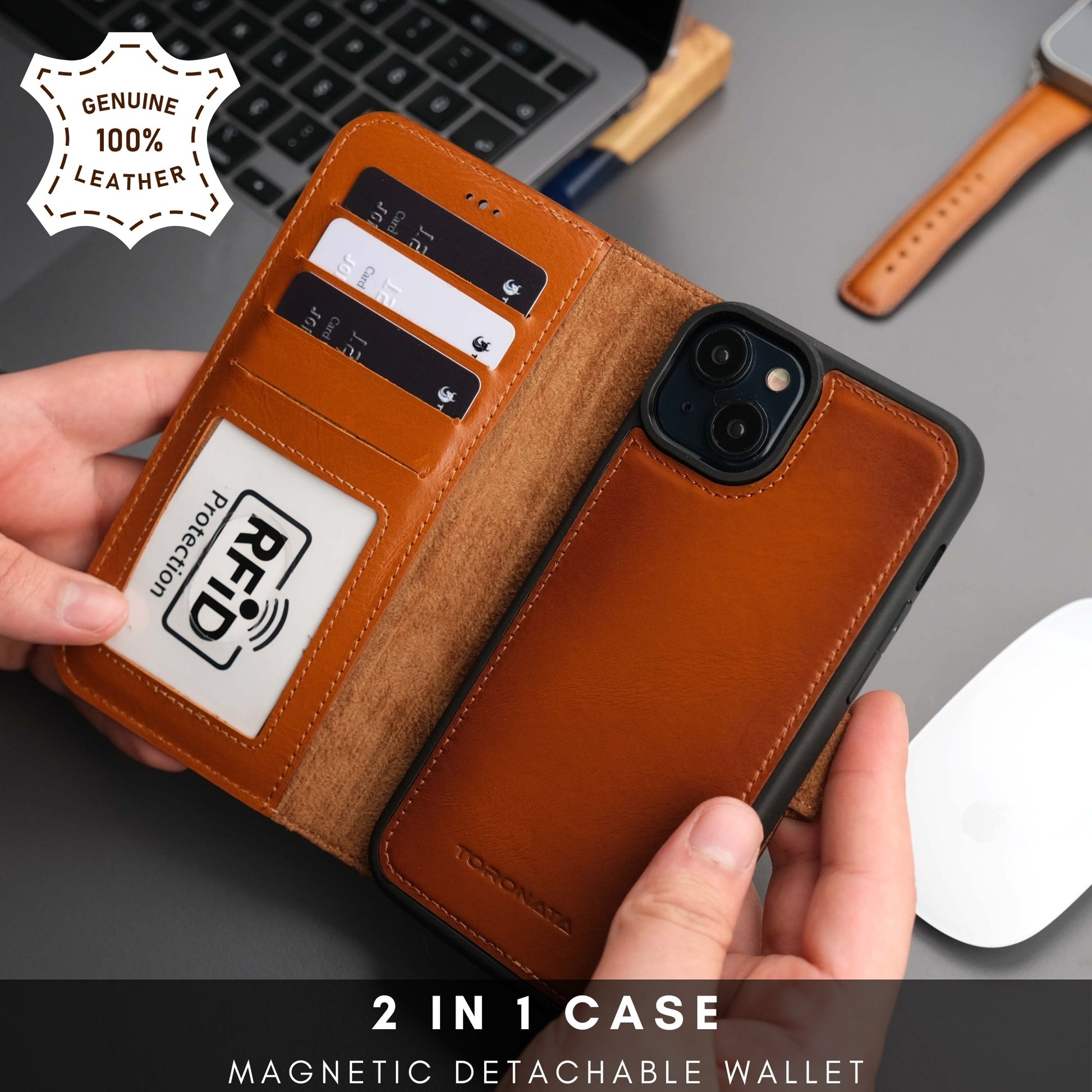 Casper Leather iPhone 15 Plus Wallet Case | Detachable MagSafe Compatible RFID Protection