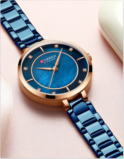 Women's Blue Dial Slim Everyday Lightweight Splash Watch