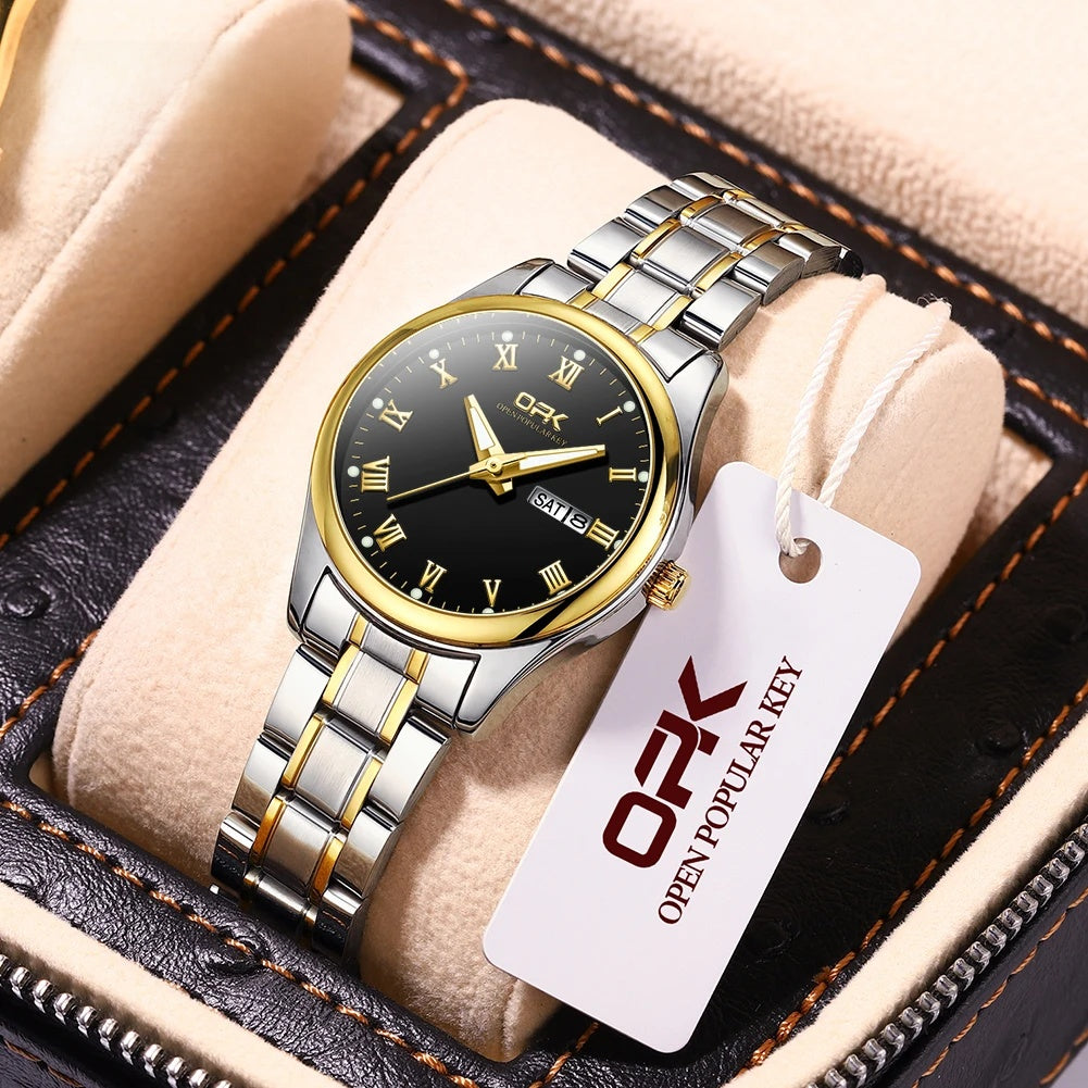 Women's Two Tone Stainless Steel Watch With Day Date