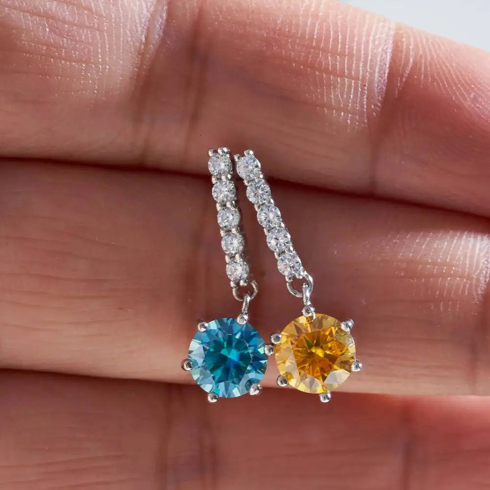 2ct Moissanite Drop Earrings 925 Sterling Silver Royal Blue Gold Accent